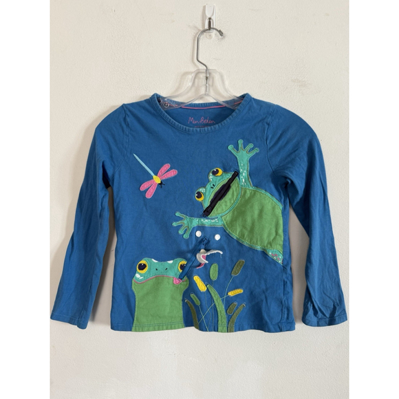 Mini Boden Girls Frog And Dragon Fly Zipper Blue Long Sleeve Top, Size 8/9 Y - Picture 2 of 5